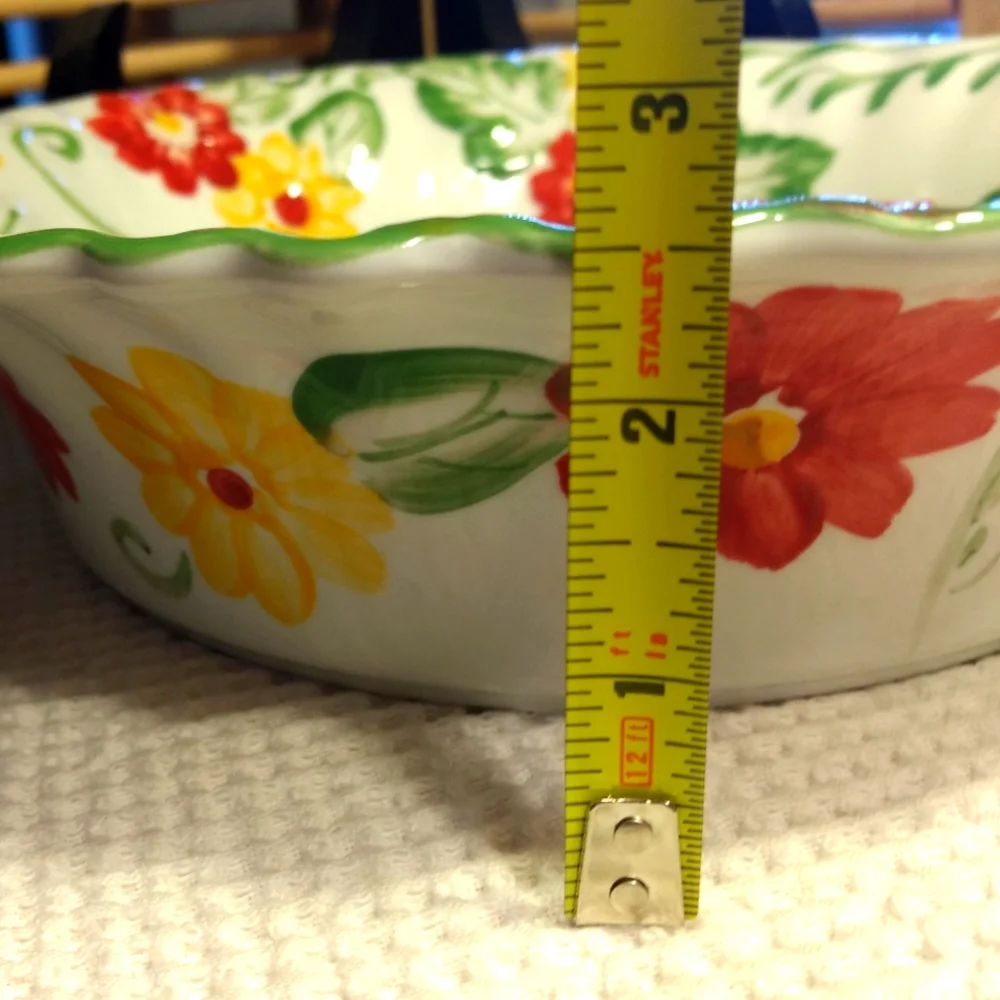 11' TEMP-TATIONS By Tara Casserole/Baking Dish in Red/Yellow Floral - 1QT.